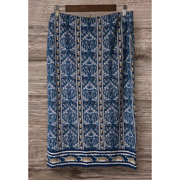 Max Studio Blue Teal Gold Gray Patterned Knit Maxi Skirt Women's Size Large - Picture 2 of 7